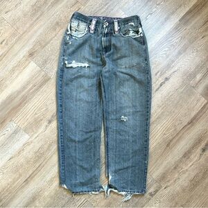 GAO Y2K Dragon Embroidered Distressed Grey/Purple Streetwear Jeans